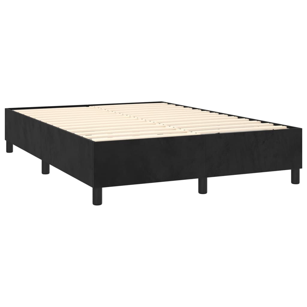 Cama box spring c/ colchão/LED 140x200 cm veludo preto