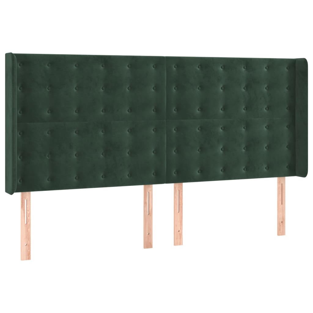 Cama box spring c/ colchão/LED 160x200 cm veludo verde-escuro