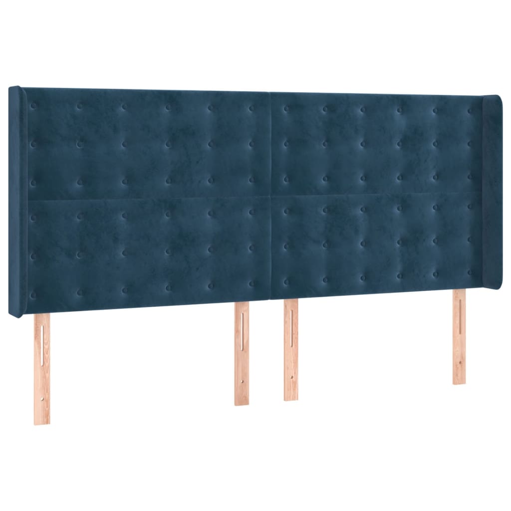 Cama box spring c/ colchão/LED 160x200 cm veludo azul-escuro