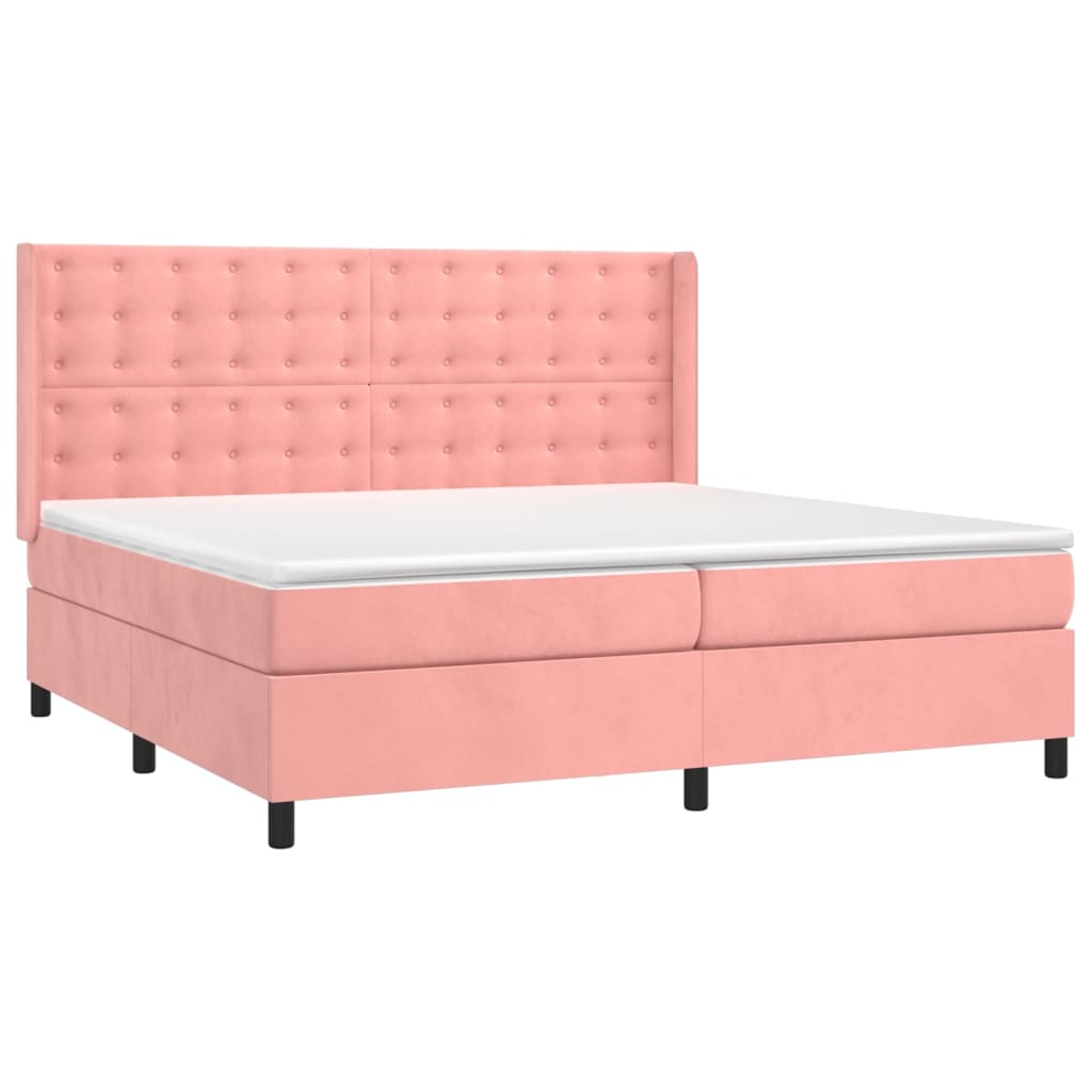 Cama box spring c/ colchão/LED 200x200 cm veludo rosa