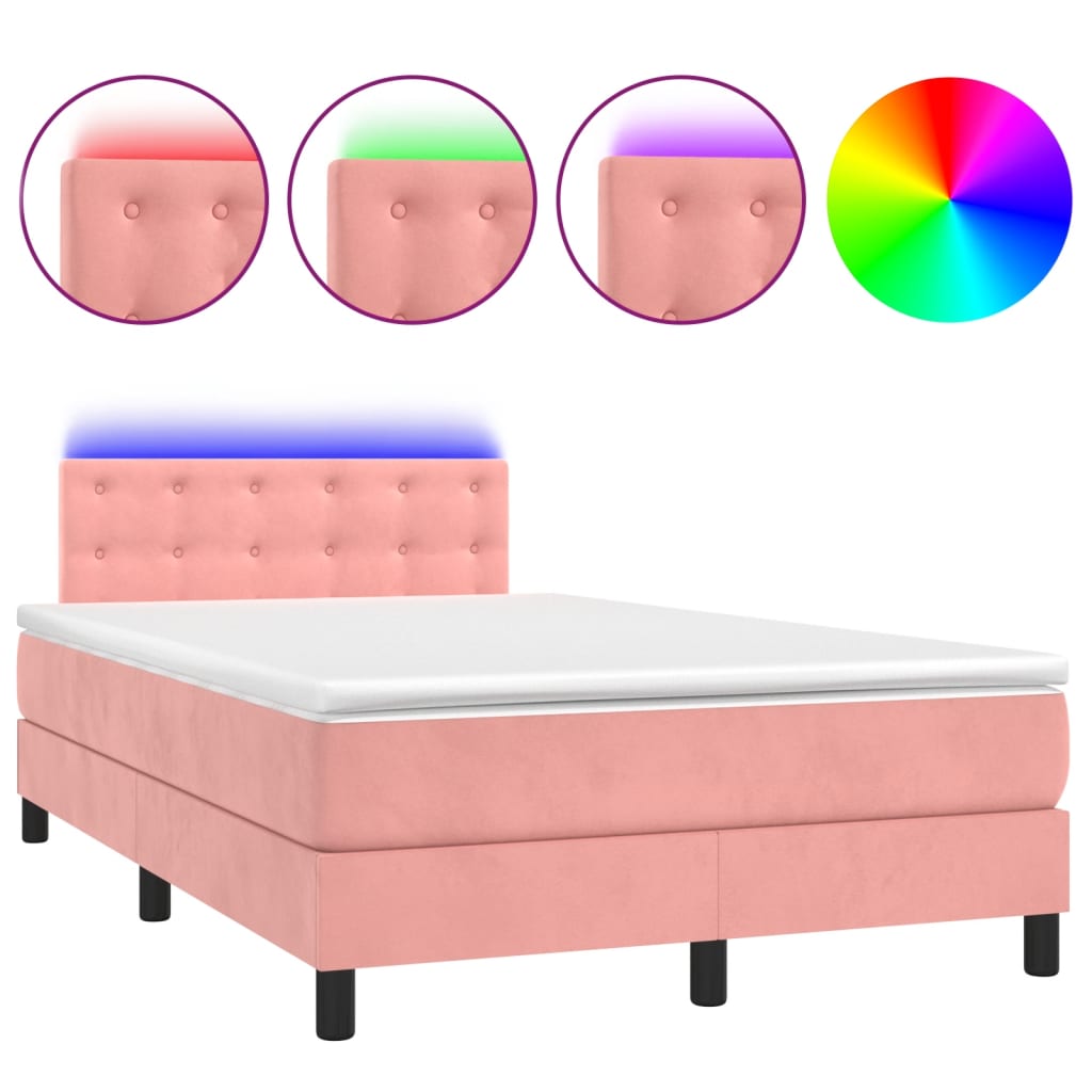 Cama box spring c/ colchão/LED 120x200 cm veludo rosa