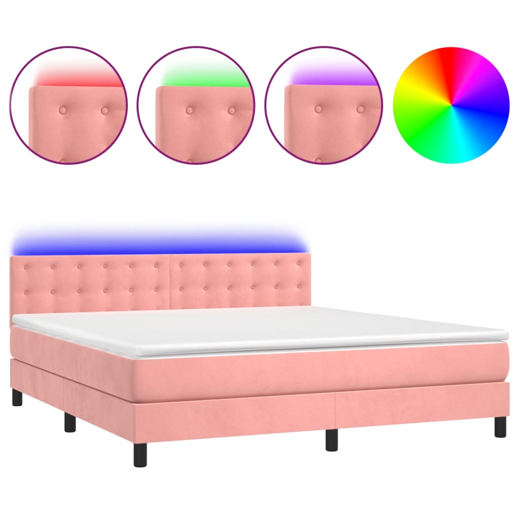 Cama box spring c/ colchão/LED 180x200 cm veludo rosa