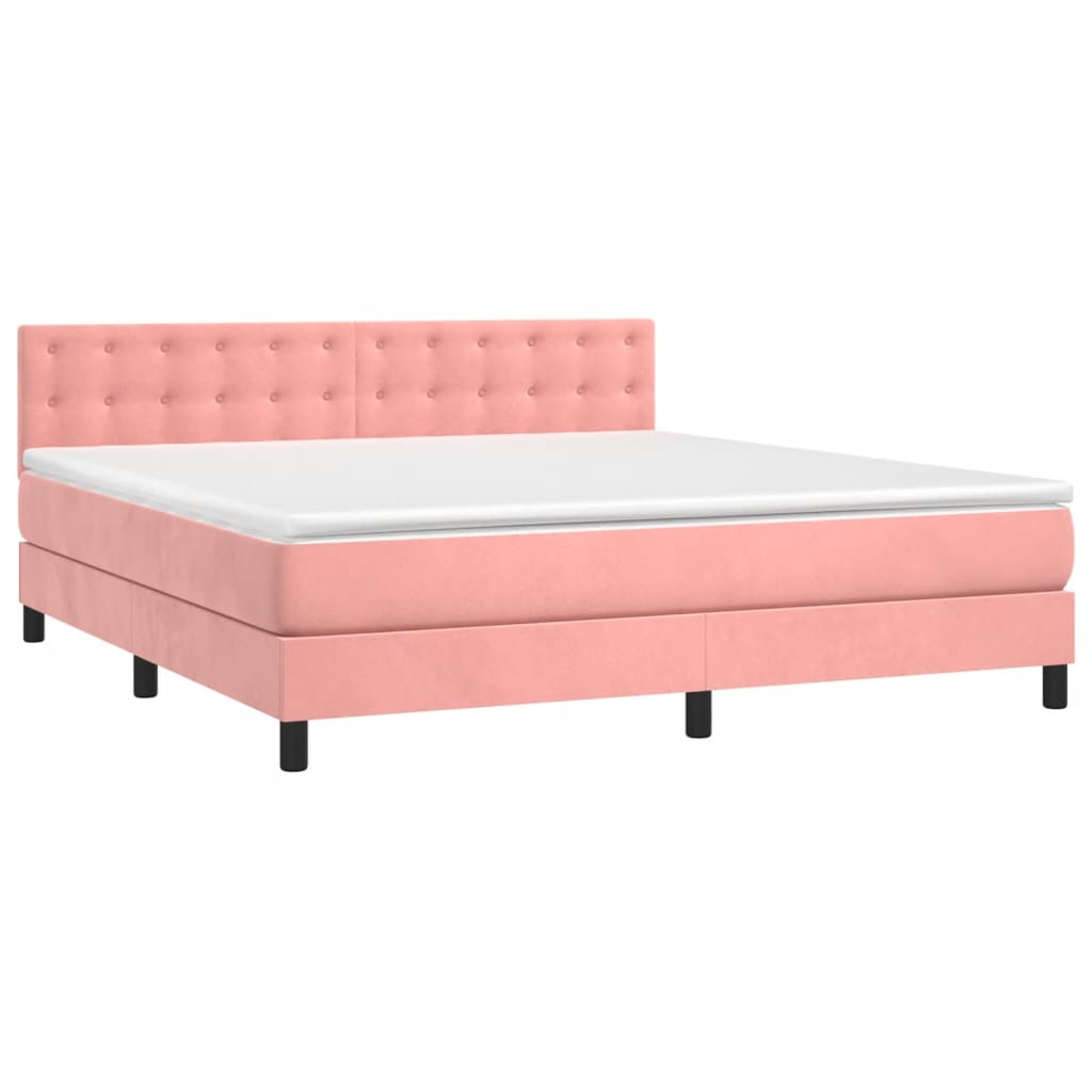 Cama box spring c/ colchão/LED 180x200 cm veludo rosa