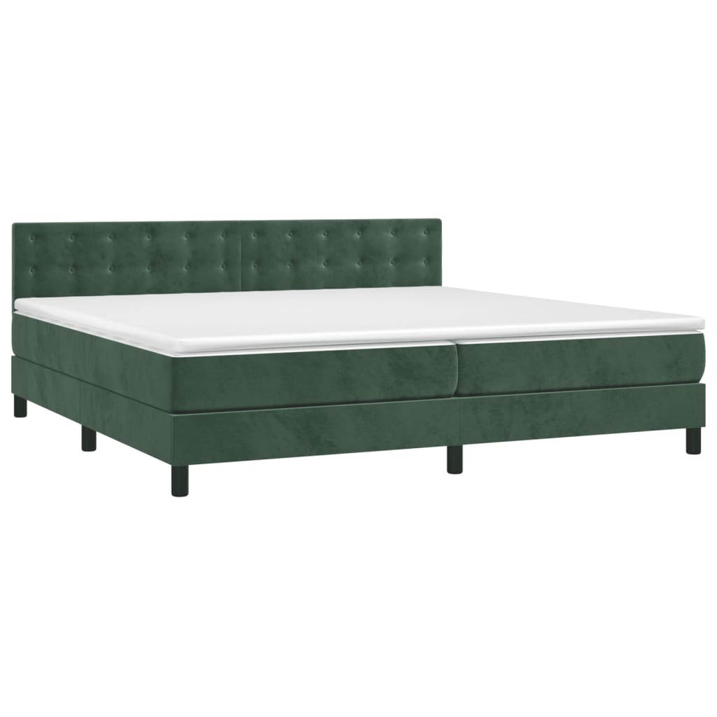 Cama box spring c/ colchão/LED 200x200 cm veludo verde-escuro