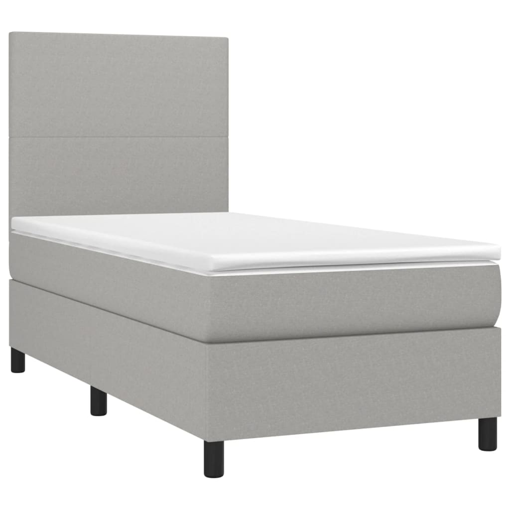 Cama box spring c/ colchão e LED 90x190 cm tecido cinza-claro