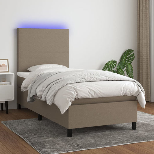 Cama box spring + colchão/LED 90x190cm tecido cinza-acastanhado