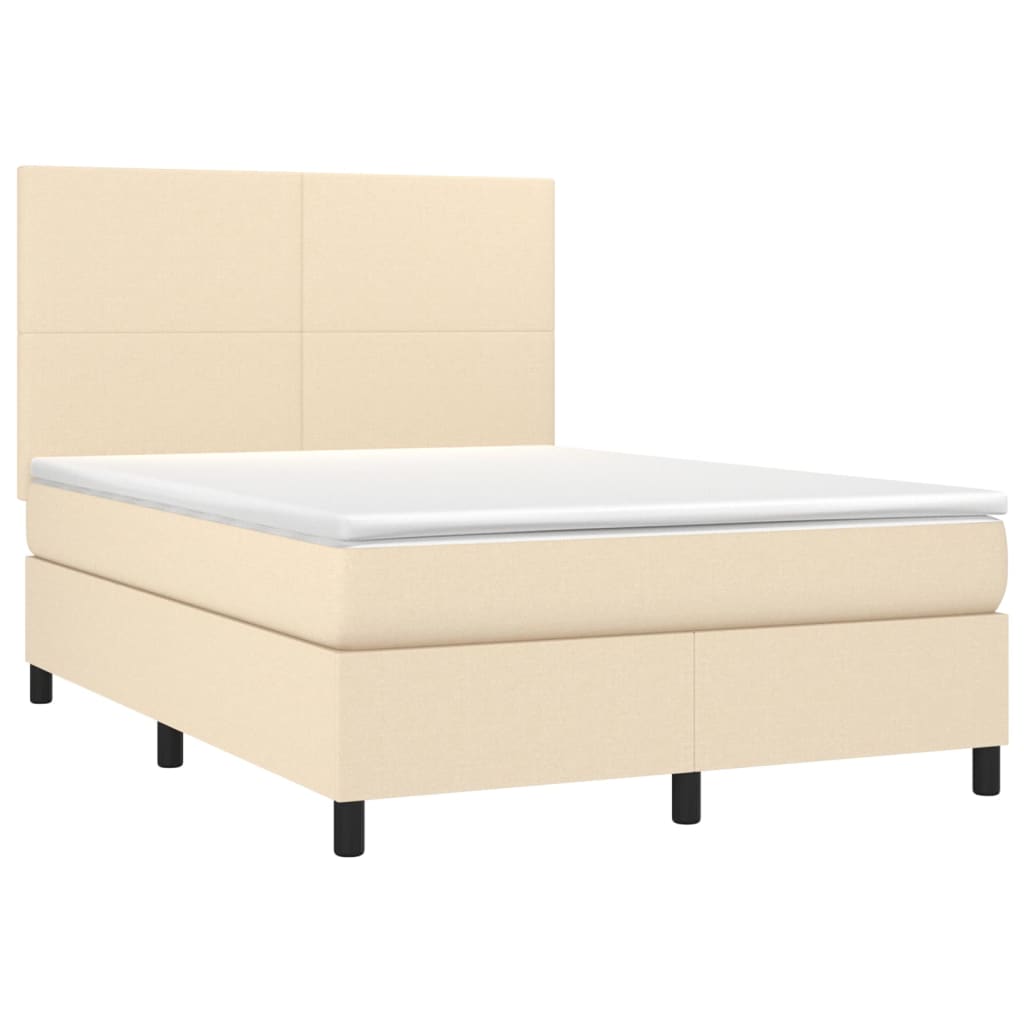 Cama box spring c/ colchão e LED 140x200 cm tecido cor creme