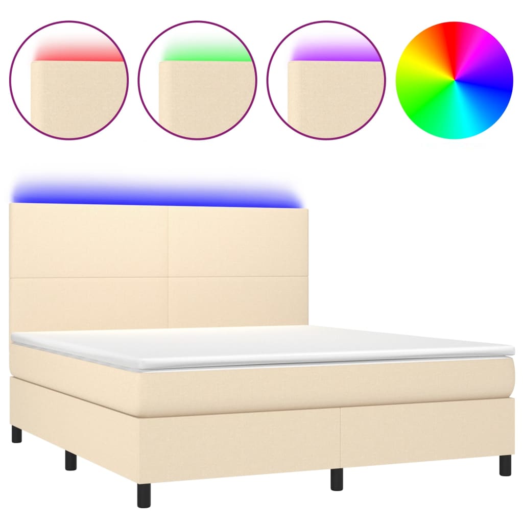 Cama box spring c/ colchão e LED 160x200 cm tecido cor creme