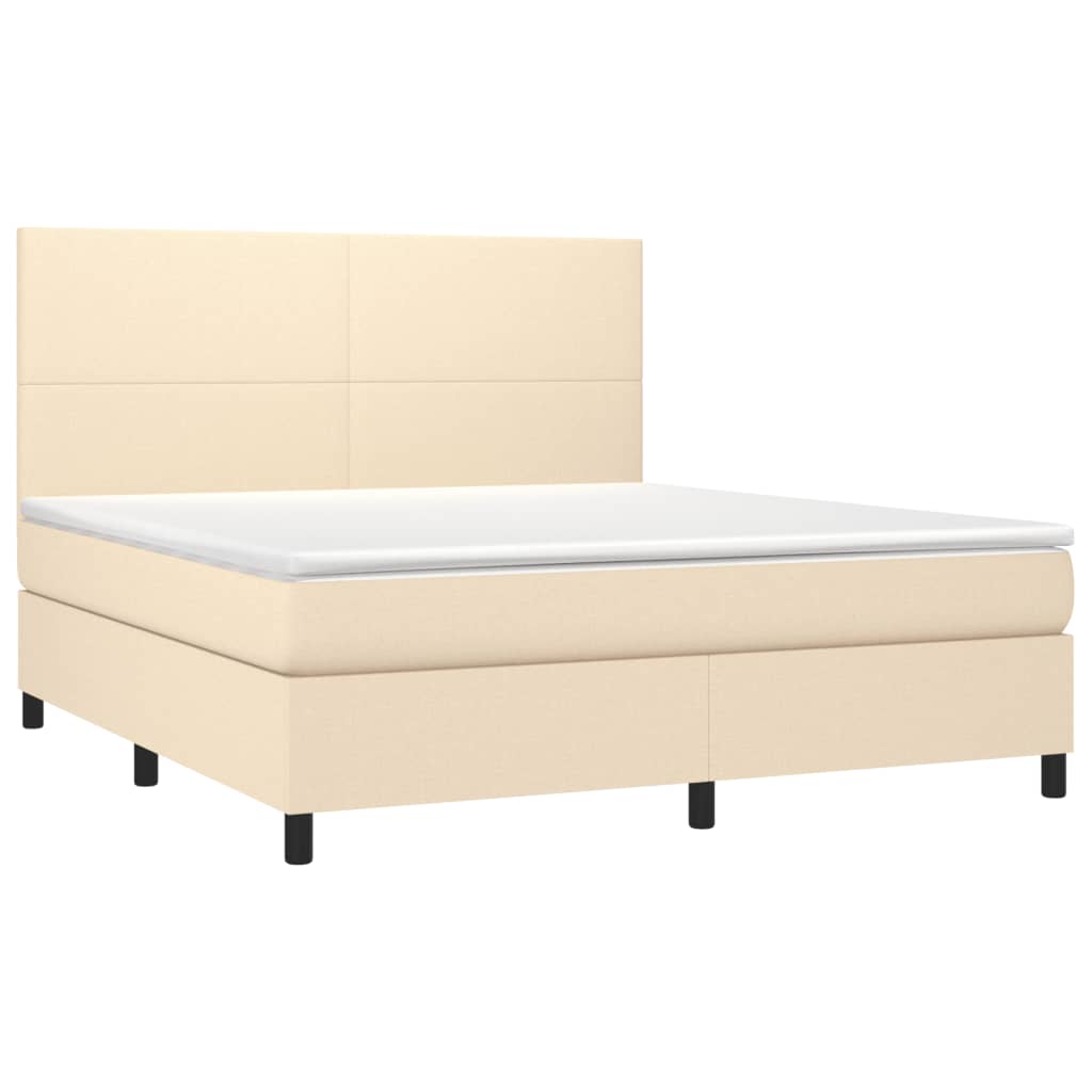 Cama box spring c/ colchão e LED 180x200 cm tecido cor creme