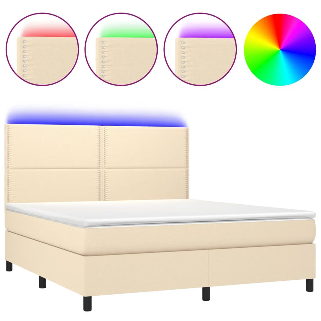 Cama box spring c/ colchão e LED 160x200 cm tecido cor creme