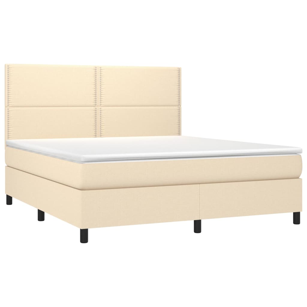 Cama box spring c/ colchão e LED 160x200 cm tecido cor creme