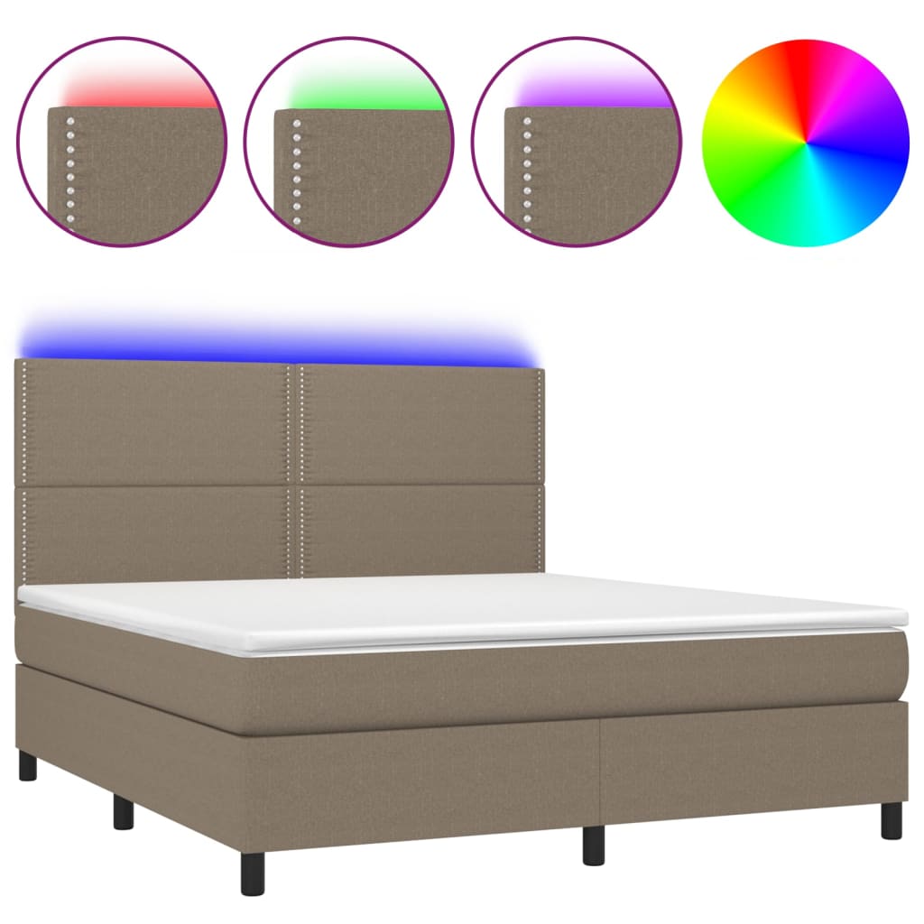 Cama box spring colchão/LED 180x200cm tecido cinza-acastanhado