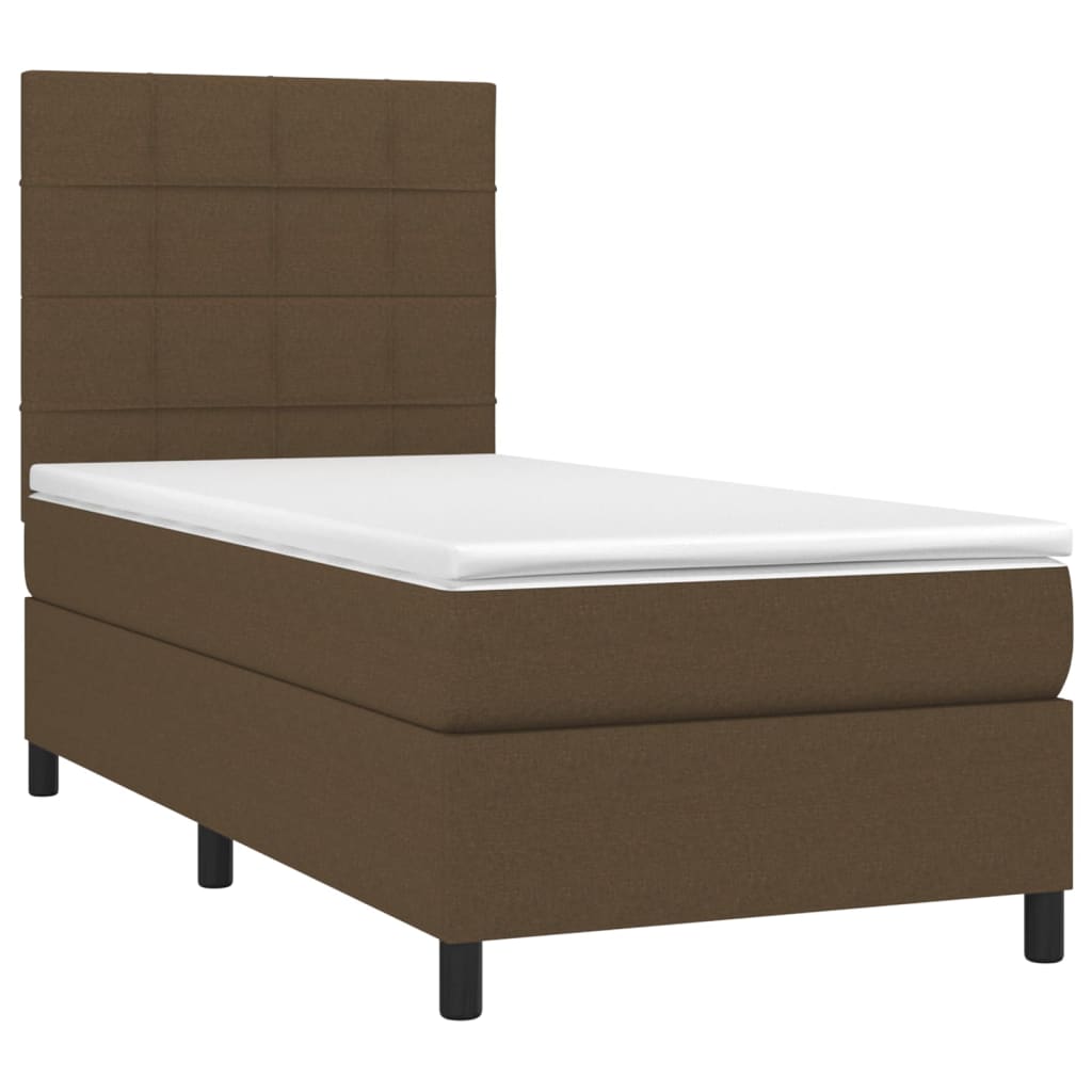 Cama box spring c/ colchão/LED 90x190 cm tecido castanho-escuro