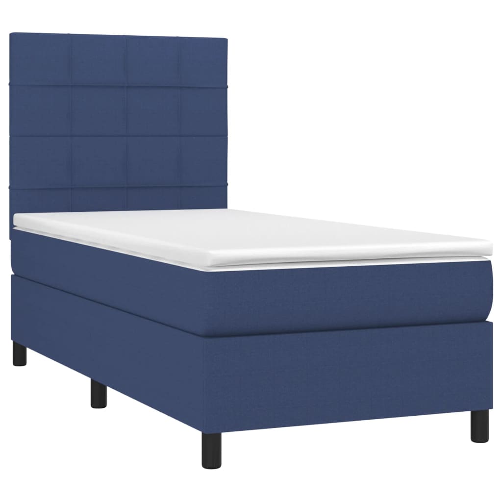 Cama box spring c/ colchão e LED 90x190 cm tecido azul