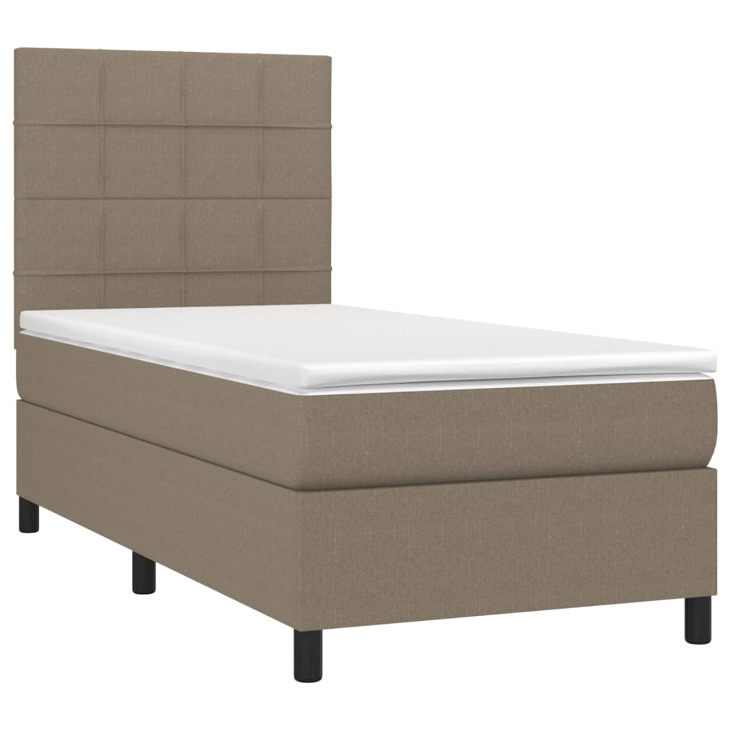 Cama box spring + colchão/LED 90x200cm tecido cinza-acastanhado