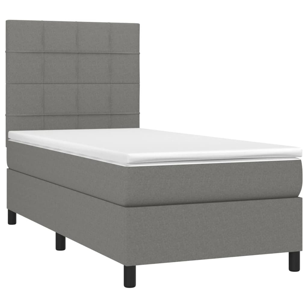 Cama box spring c/ colchão e LED 100x200 cm tecido cinza-escuro