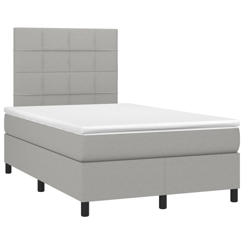 Cama box spring c/ colchão e LED 120x200 cm tecido cinza-claro