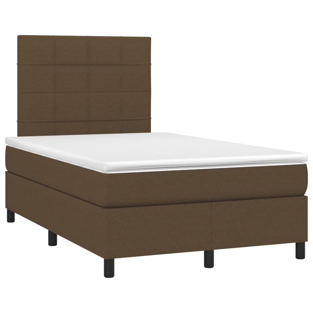 Cama box spring c/ colchão/LED 120x200cm tecido castanho-escuro