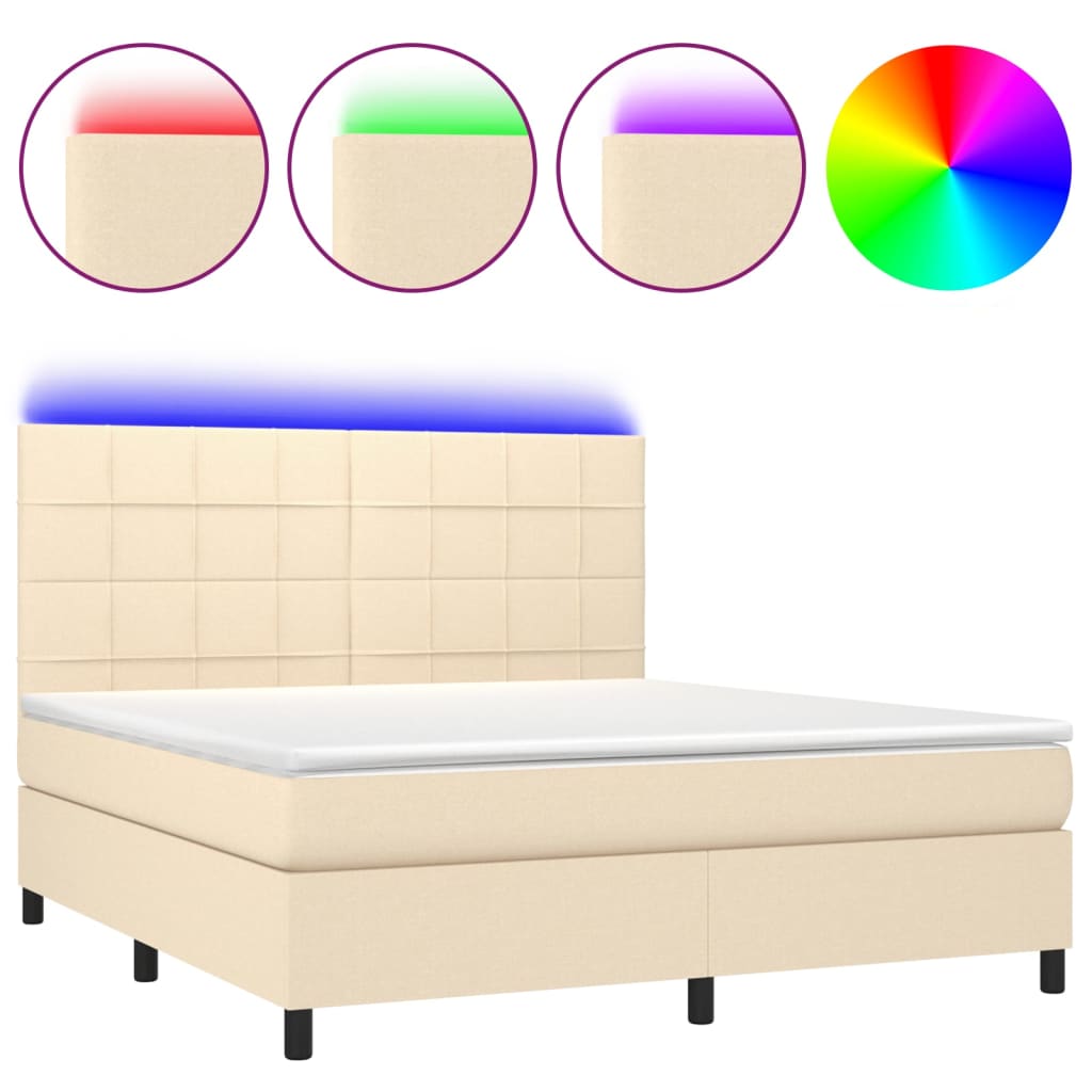 Cama box spring c/ colchão e LED 180x200 cm tecido cor creme