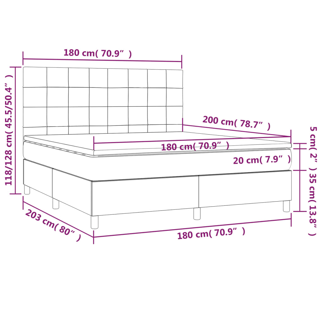 Cama box spring c/ colchão e LED 180x200 cm tecido cor creme