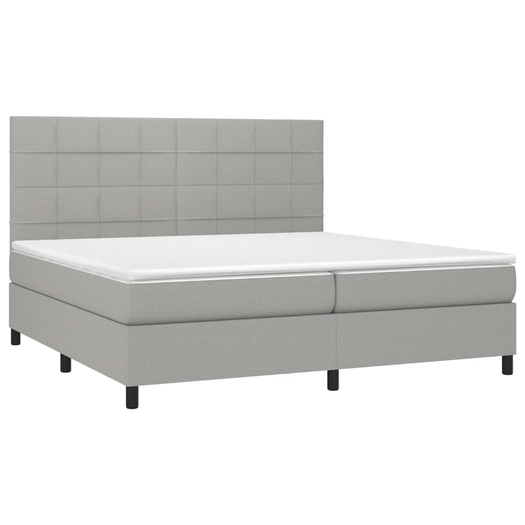 Cama box spring c/ colchão e LED 200x200 cm tecido cinza-claro