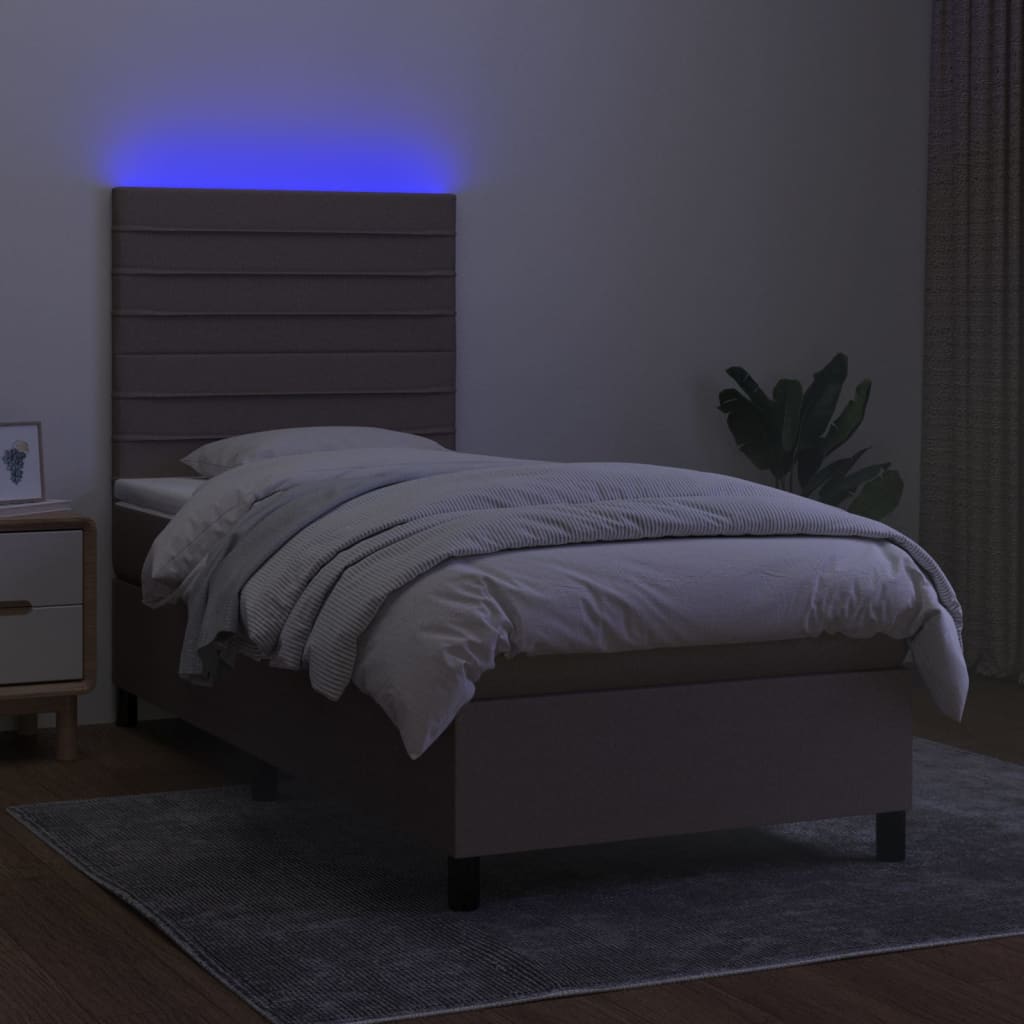 Cama box spring + colchão/LED 80x200cm tecido cinza-acastanhado