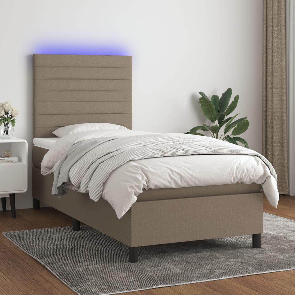 Cama box spring + colchão/LED 80x200cm tecido cinza-acastanhado