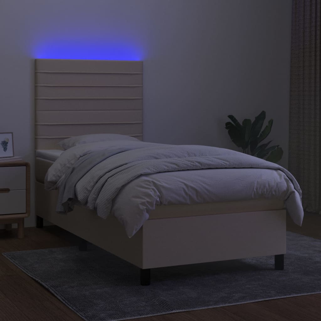 Cama box spring c/ colchão e LED 100x200 cm tecido cor creme