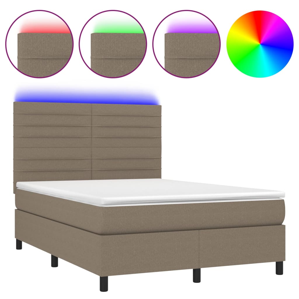 Cama box spring colchão/LED 140x200 cm tecido cinza-acastanhado