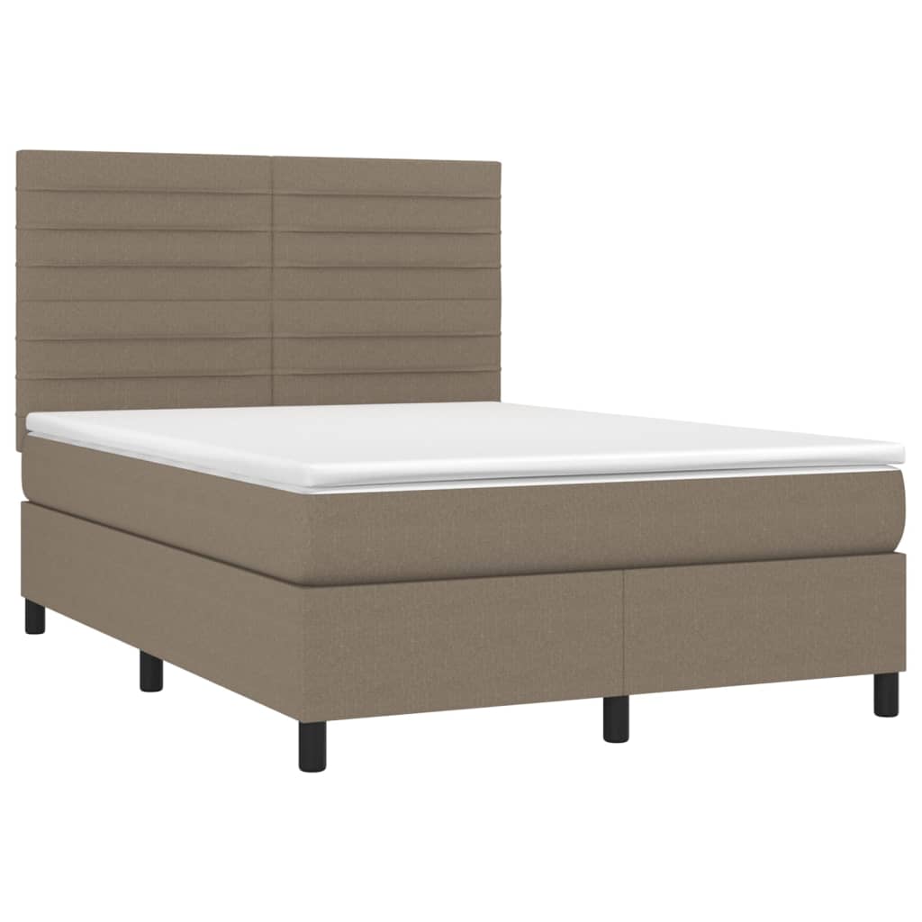 Cama box spring colchão/LED 140x200 cm tecido cinza-acastanhado