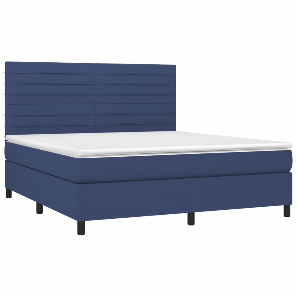 Cama box spring c/ colchão e LED 160x200 cm tecido azul