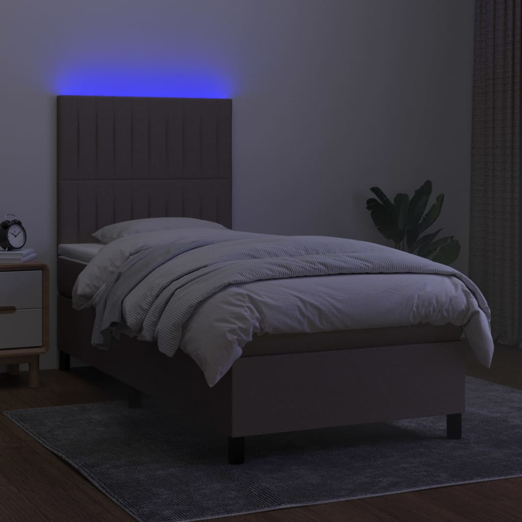 Cama box spring + colchão/LED 80x200cm tecido cinza-acastanhado