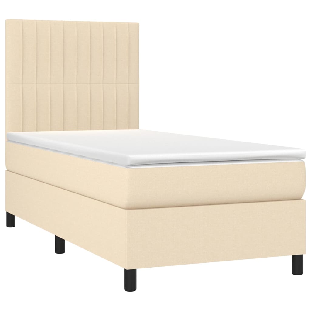 Cama box spring c/ colchão e LED 80x200 cm tecido cor creme