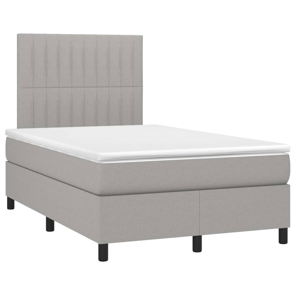 Cama box spring c/ colchão e LED 120x200 cm tecido cinza-claro