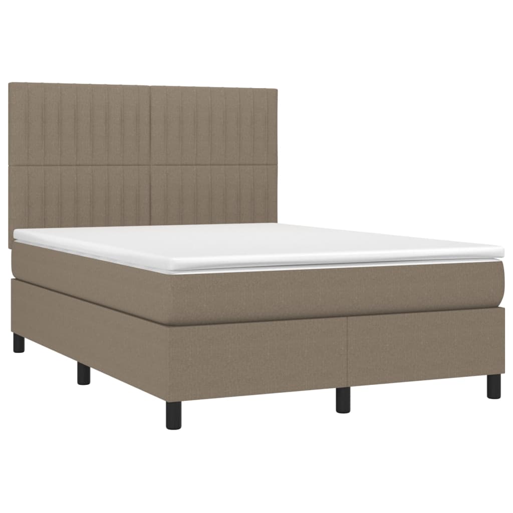 Cama box spring colchão/LED 140x190cm tecido cinza-acastanhado