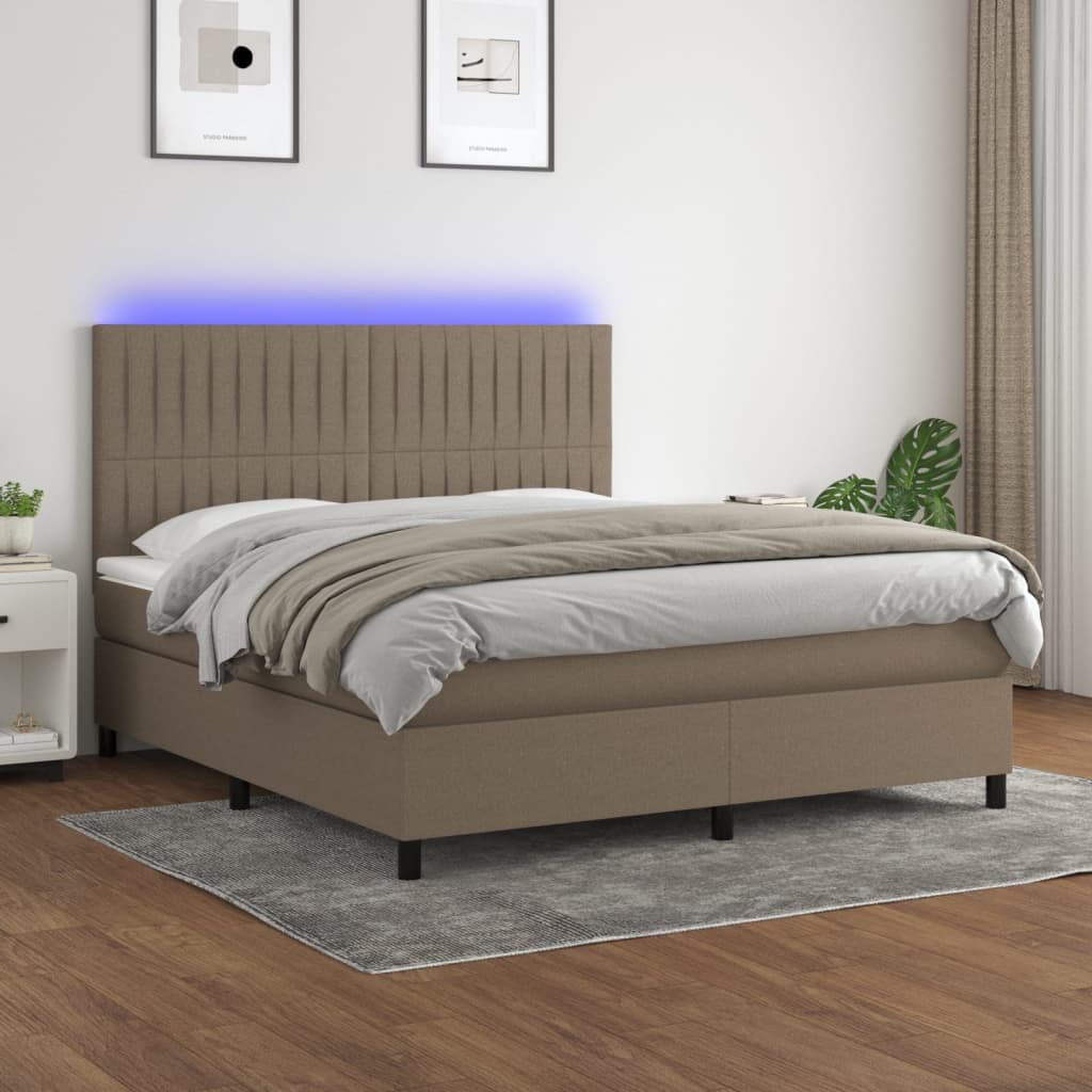 Cama box spring colchão/LED 180x200cm tecido cinza-acastanhado