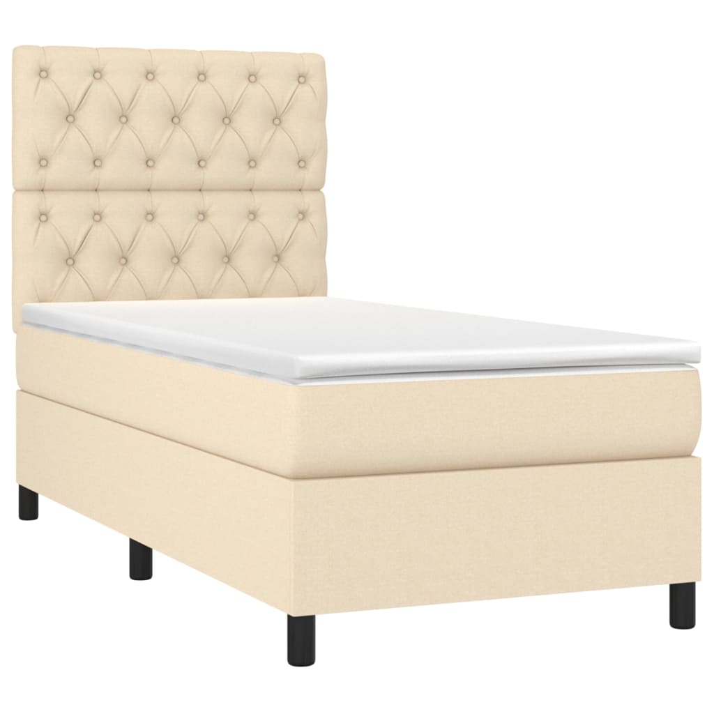 Cama box spring c/ colchão e LED 80x200 cm tecido cor creme