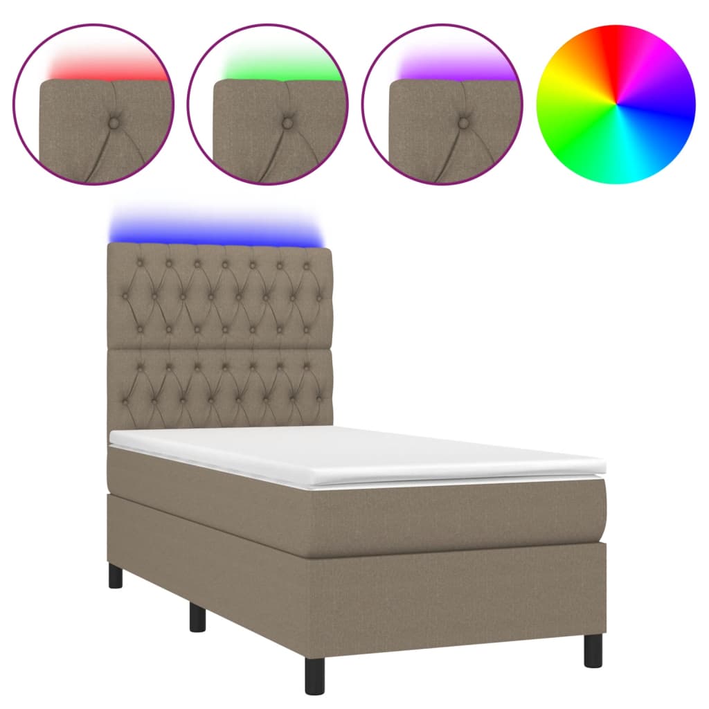 Cama box spring + colchão/LED 90x190cm tecido cinza-acastanhado