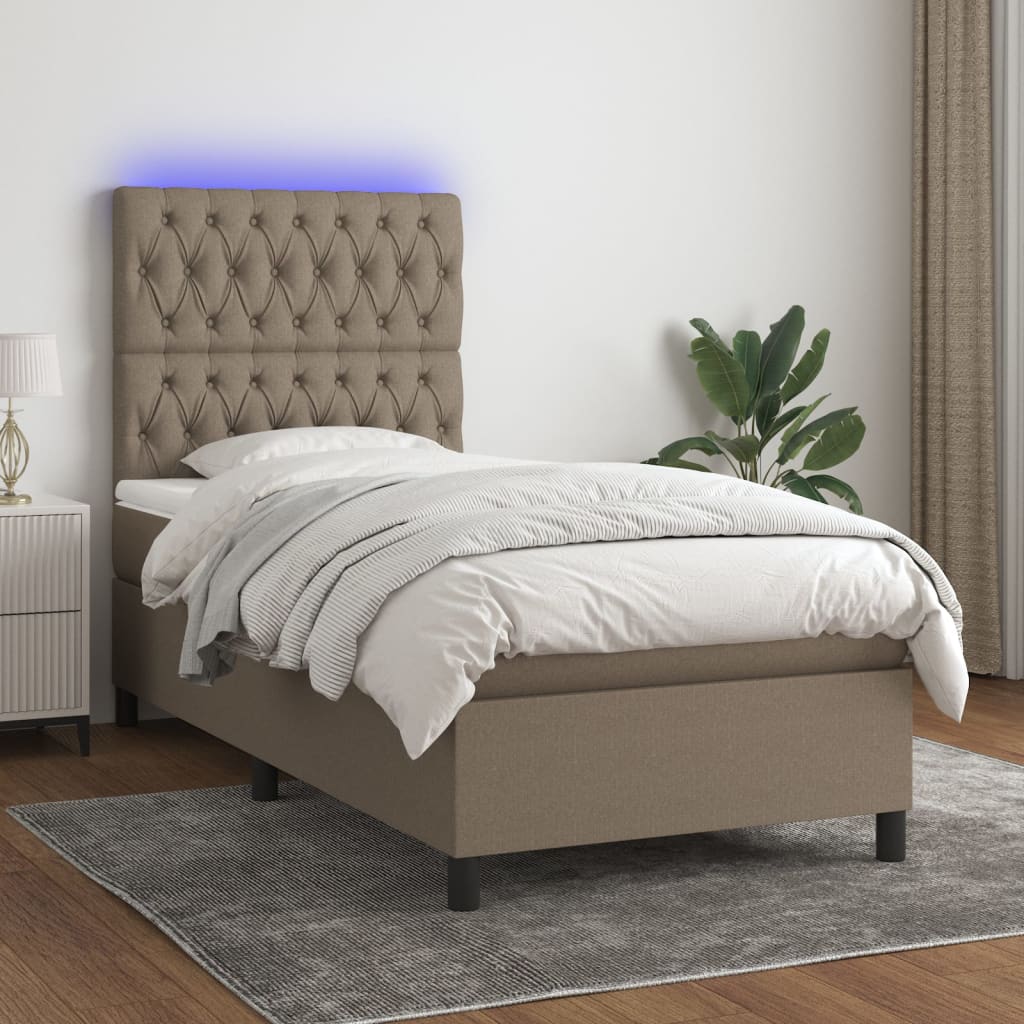 Cama box spring colchão/LED 100x200cm tecido cinza-acastanhado