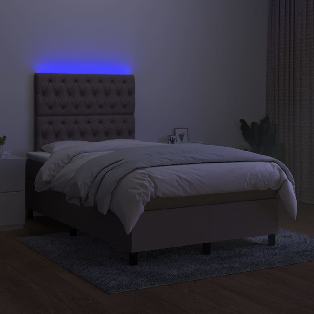 Cama box spring colchão/LED 120x200cm tecido cinza-acastanhado