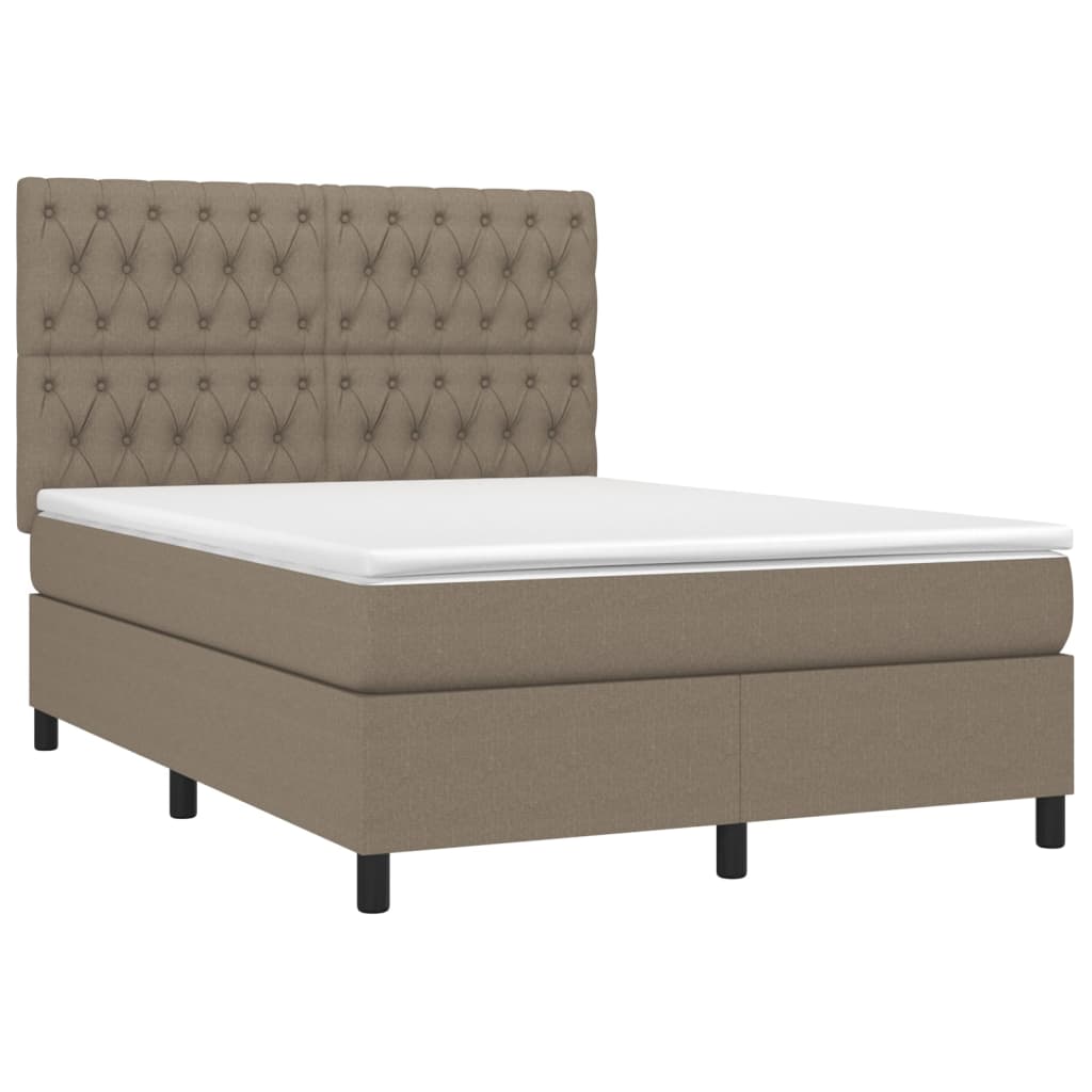 Cama box spring colchão/LED 140x190cm tecido cinza-acastanhado