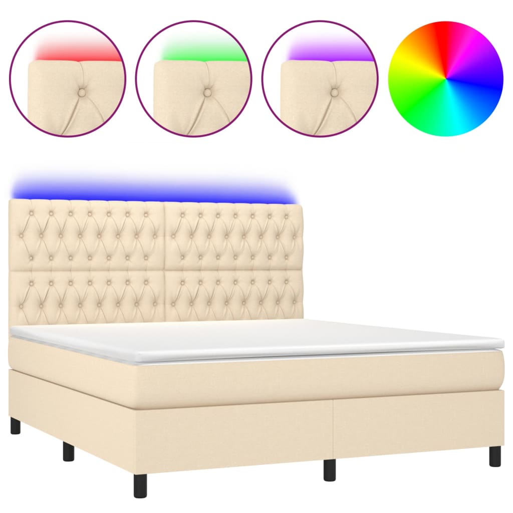 Cama box spring c/ colchão e LED 160x200 cm tecido cor creme