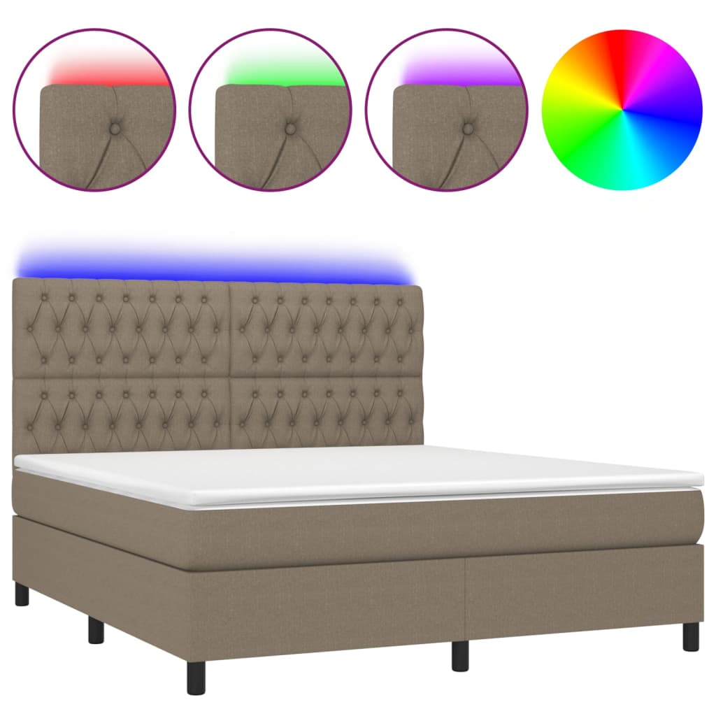 Cama box spring colchão/LED 180x200cm tecido cinza-acastanhado