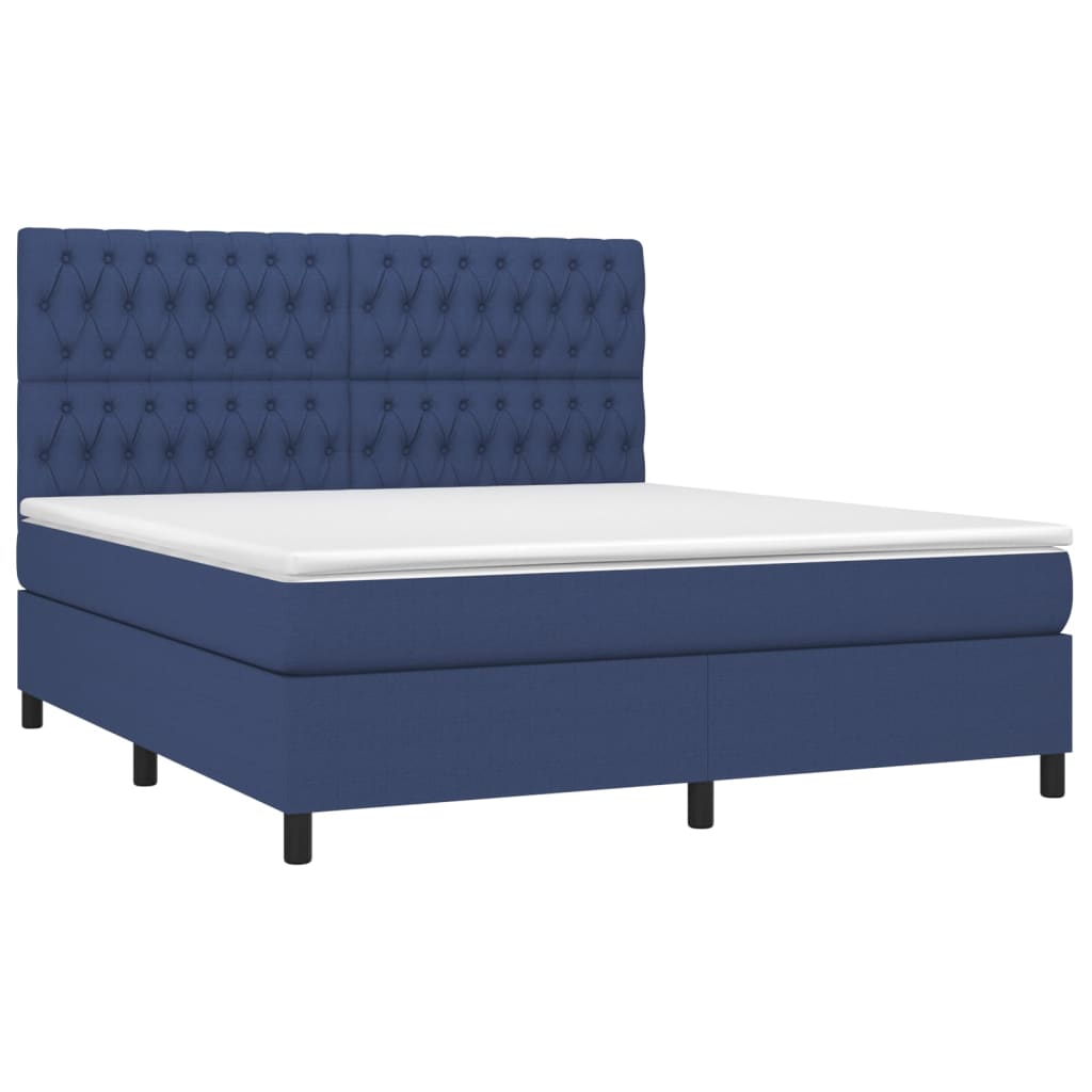 Cama box spring c/ colchão e LED 180x200 cm tecido azul