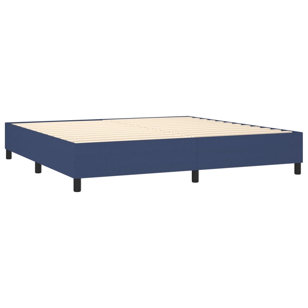 Cama box spring c/ colchão e LED 200x200 cm tecido azul