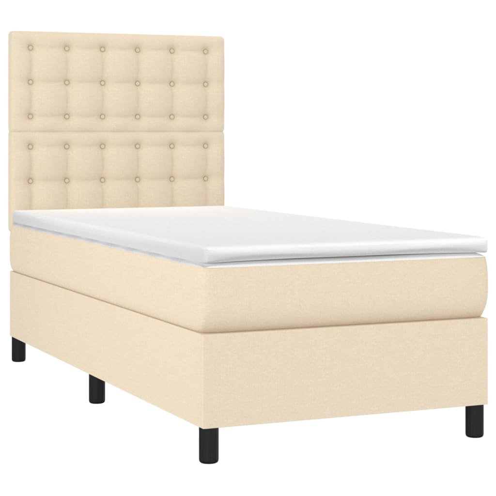 Cama box spring c/ colchão e LED 80x200 cm tecido cor creme