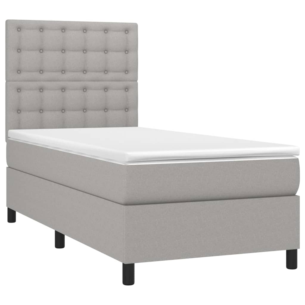 Cama box spring c/ colchão e LED 90x190 cm tecido cinza-claro