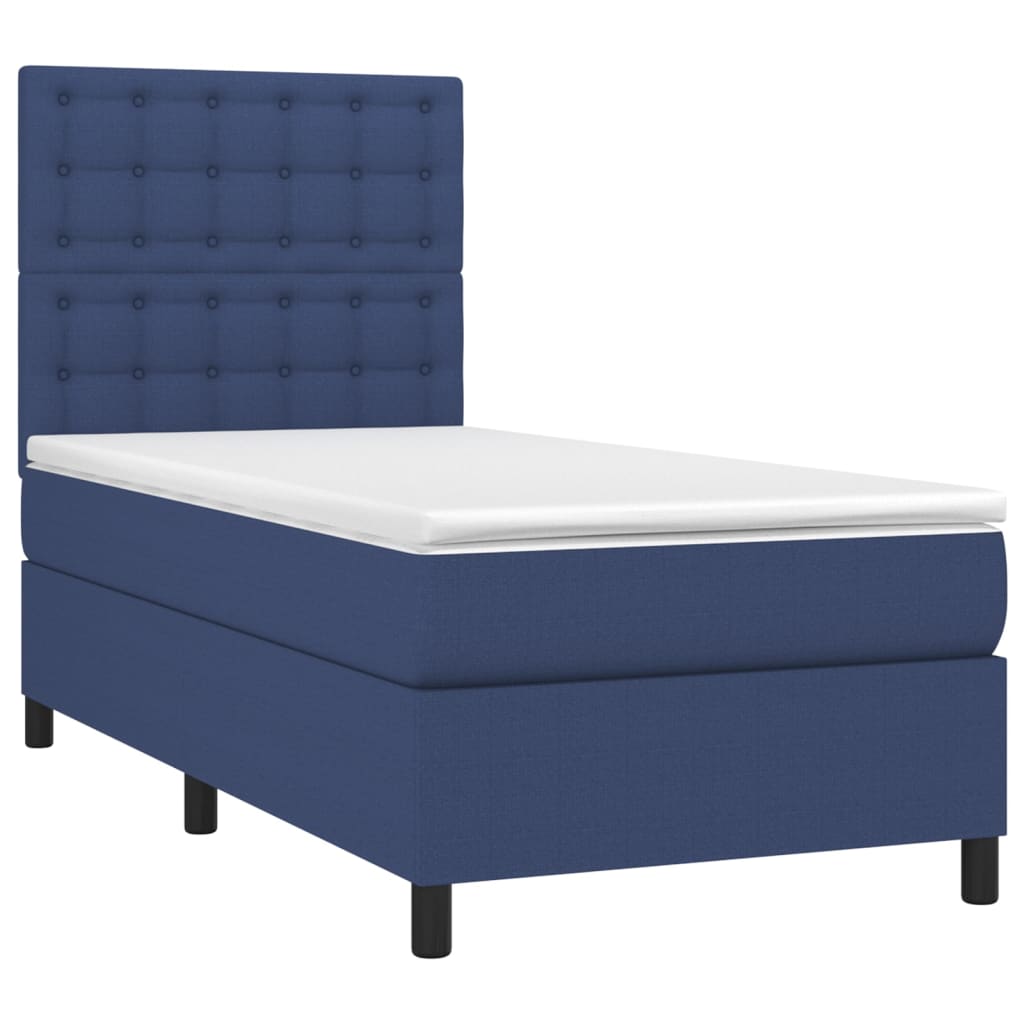 Cama box spring c/ colchão e LED 90x190 cm tecido azul