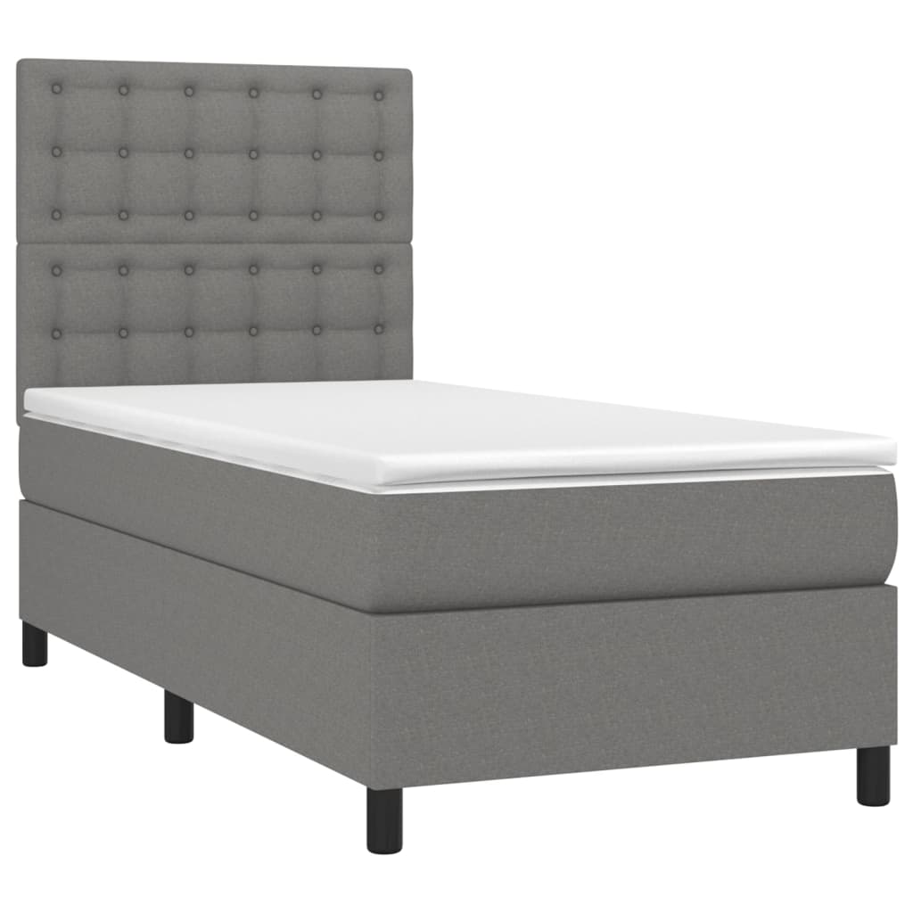 Cama box spring c/ colchão e LED 90x200 cm tecido cinza-escuro