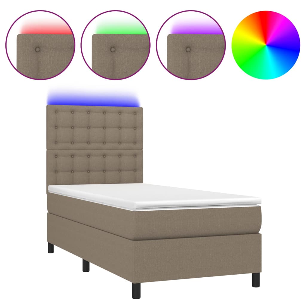 Cama box spring colchão/LED 100x200cm tecido cinza-acastanhado